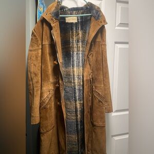 Leather, Suede and Fur Hooded Trench Coat